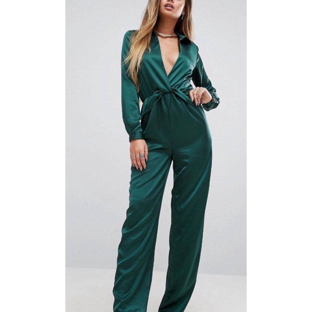 Plunge Neck Satin Jumpsuit